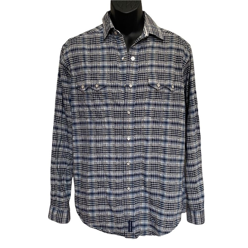 Vintage Rough Stock Panhandle Slim Pearl Snap Western Button Down Shirt Sz M